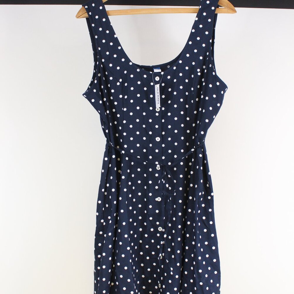 NWT Old Navy Navy White Polka Dot Sleeveless Mini Dress Size Large